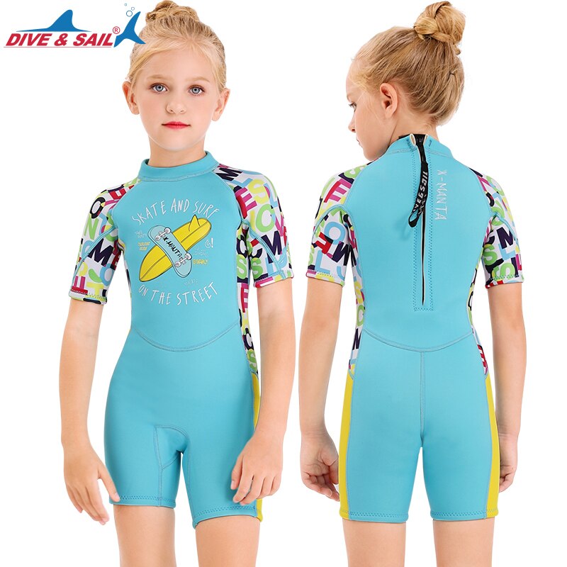 1set diving suit for kids 2.5mm Neoprene Shorty Wetsuit Swimming Boys Girls Sunscreen Surfing Scuba Diving Wet Suit Snorkeling: M150608K-C / XL