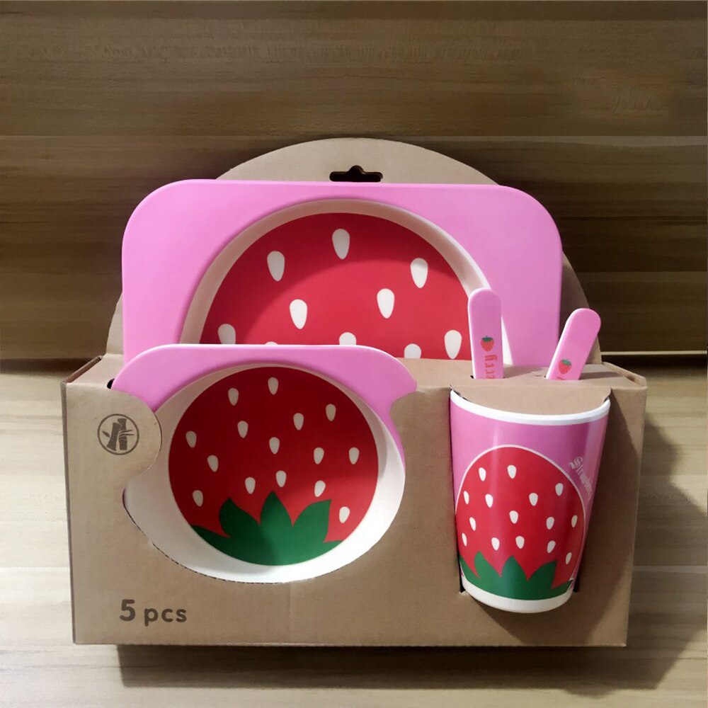 5 pièces/ensemble plats bébé alimentation enfants vaisselle bébé nourriture plats enfants cuisine infantile alimentation bol assiette cuillère bambou vaisselle: PJ4036B7