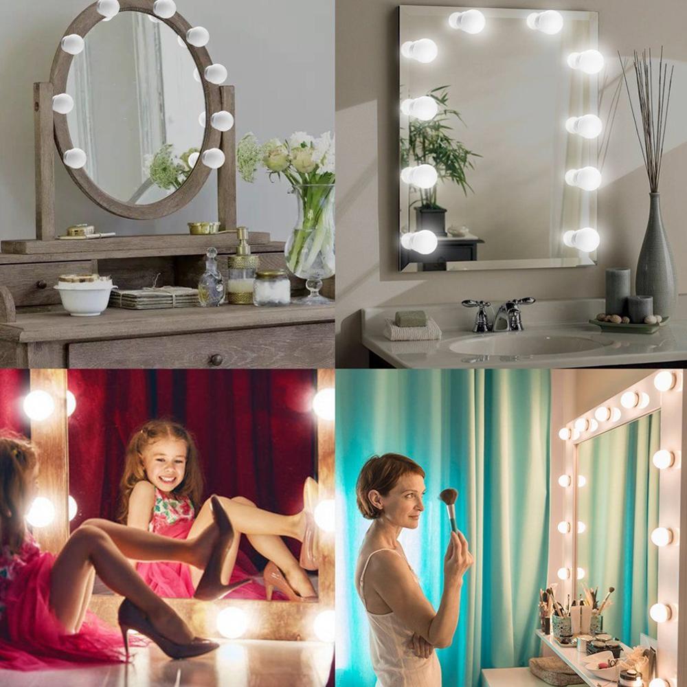 Makeup Mirror Vanity 10 LED Light Bulbs Kit USB Charging Port Cosmetic Make Up Mirrors Bulb Adjustable Brightness Light #288348