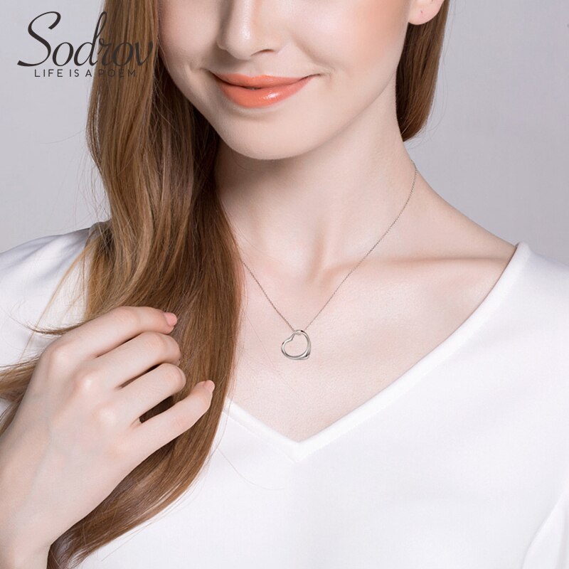 Sodrov Love Shape 925 Sterling Silver Classic Heart Chain Pendant Necklaces Women Jewelry