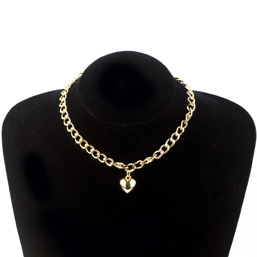 DIEZI Hip Hop Oro Placcato Argento Colore Collane Con Pendente del Cuore Della Catena Chunky Collana Del Choker Del Collare Per I Monili Delle Donne: gold