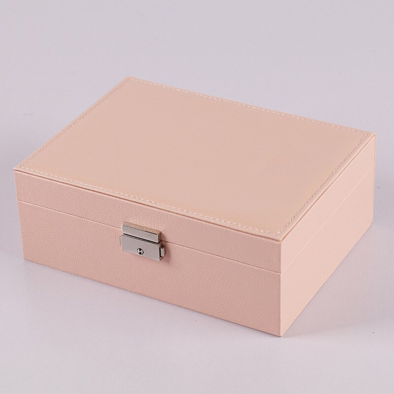Pink Leather Double layer Ring Earrings Necklace Box Watch Box Multifunctional Storage Display Packaging Box Home Decoration: pink