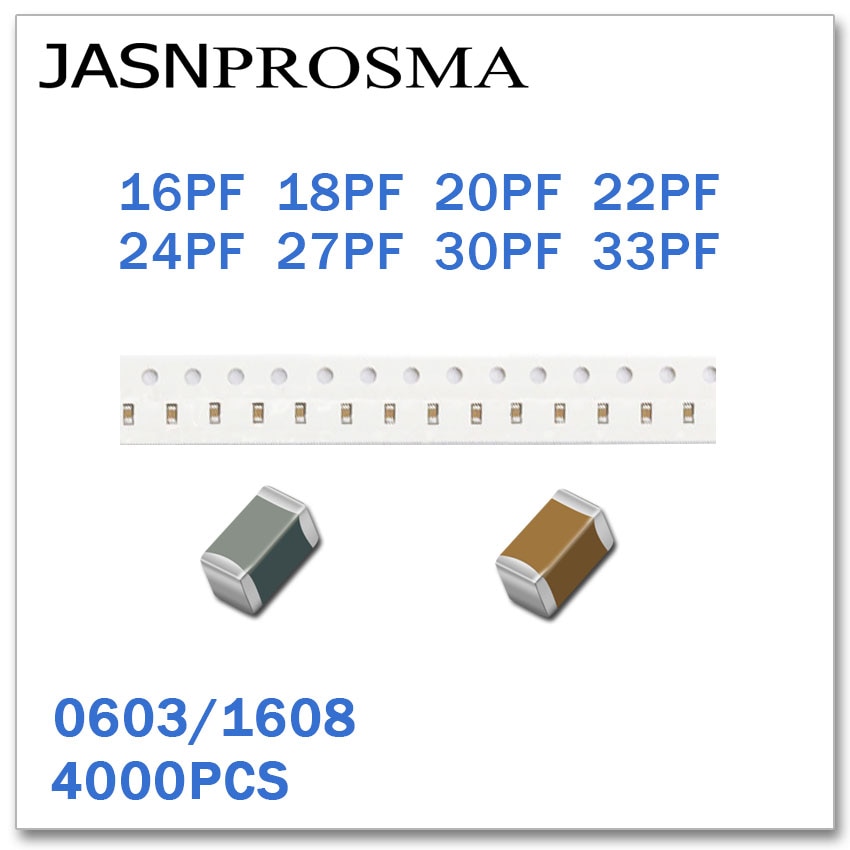 JASNPROSMA 4000PCS 0603 1608 50V 5% 16PF 18PF 20PF 22PF 24PF 27PF 30PF 33PF SMD goederen condensatoren J