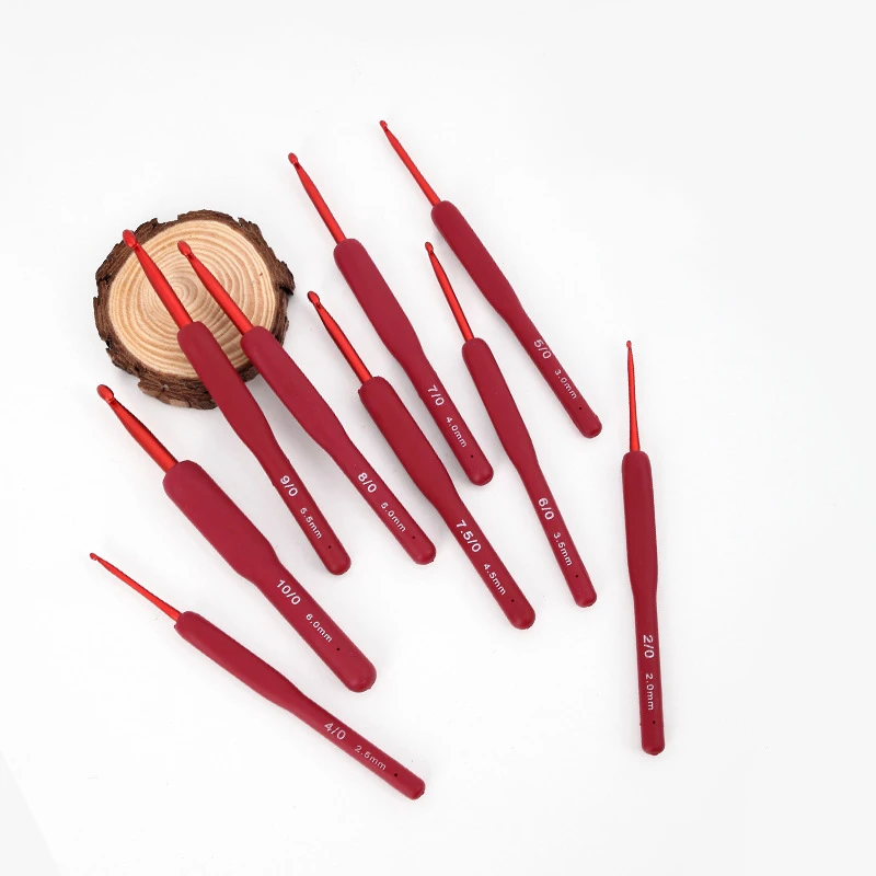 gancho de ganchillo rojo, herramienta tejida a mano DIY, óxido de aluminio, aguja de ganchillo de lana tejida a mano, ganchillo antideslizante de silicona de 2-6mm