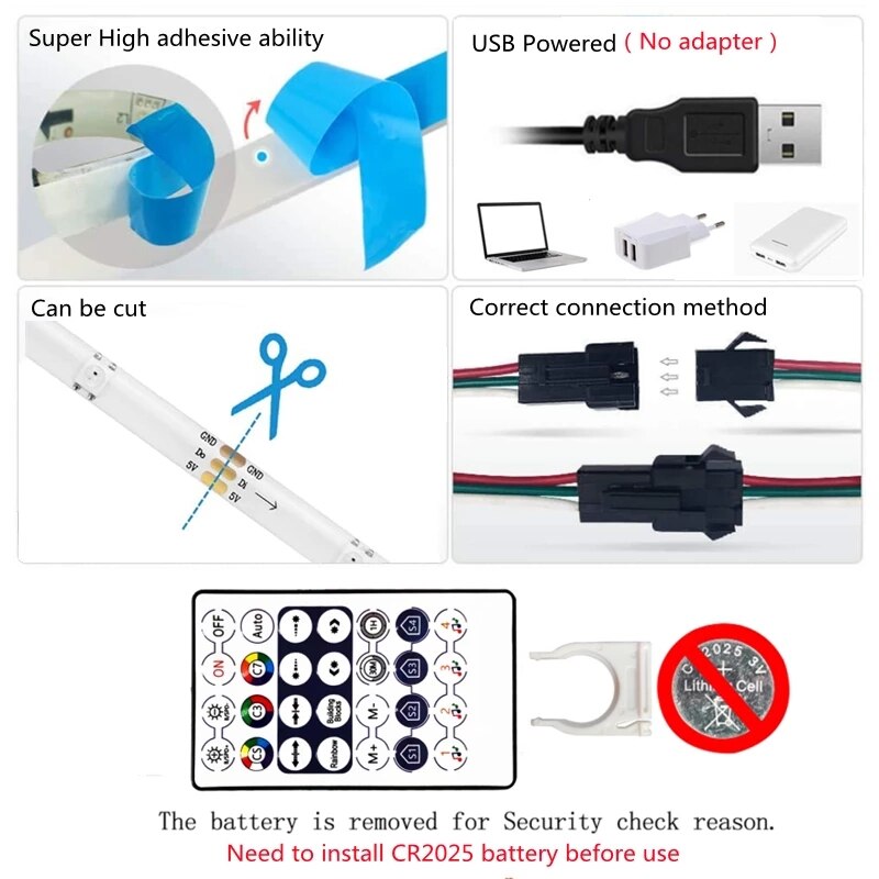 WS2812B Led Strip Verlichting Rgbic Bluetooth 1M-30M Usb Individueel Adresseerbare Smart Flexibele Tape Diode Voor Tv computer Backlight