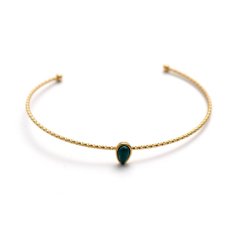 Selvaggio e Il Trasporto Della Boemia Oro in Acciaio Inox Braccialetti per Le Donne Goccia D'acqua di Pietra Aperto Bracleets punk Boho Spiaggia Dei Braccialetti Dei Monili: verde