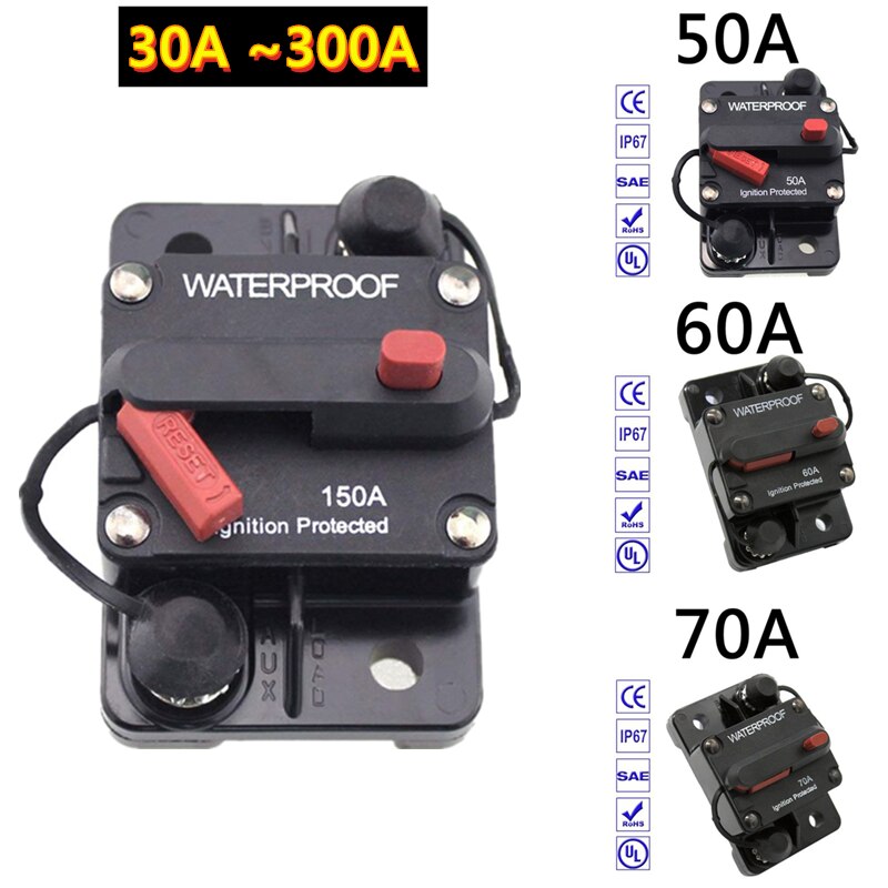 Fusible disyuntor 30A-300A AMP, reinicio, 12-48V CC, coche, barco, caja de Fusibles impermeable, Amplificador de Fusibles para coche