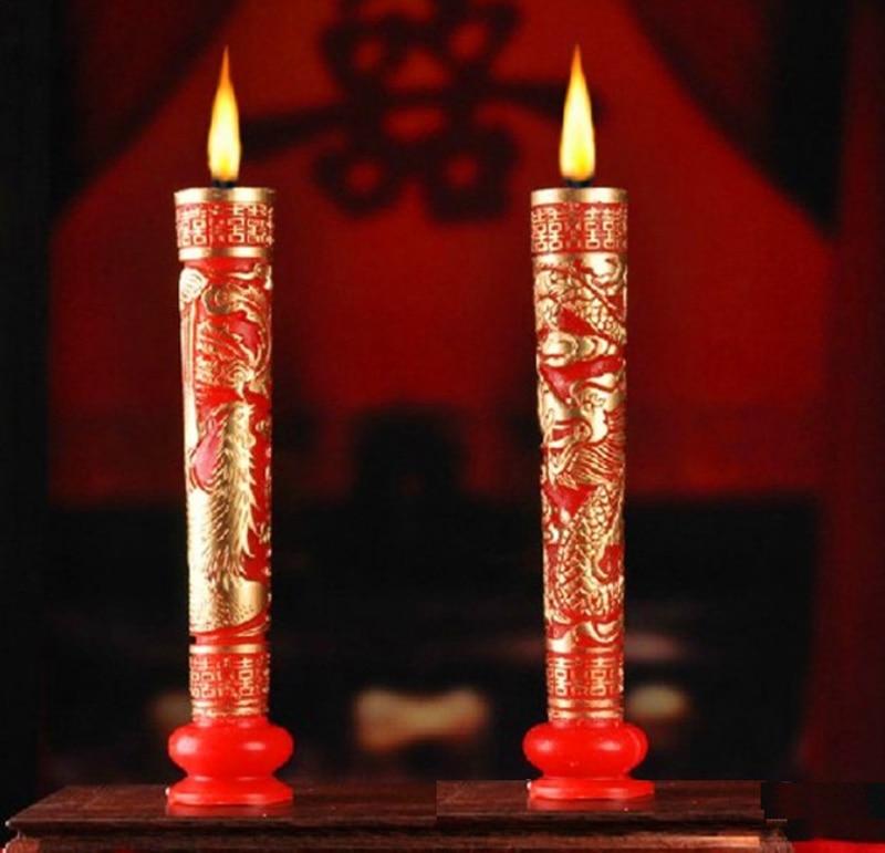 Vela de estilo chino para boda, decoración tradicional roja para amantes de Longfeng, Cadle de noche de boda encantador, 2 unids/lote