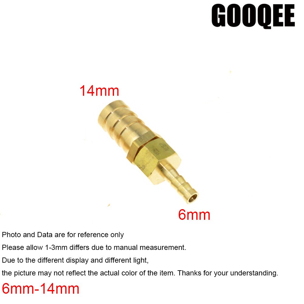 1 stk messing 6mm slange fittings  to 6/8/10/12/14/16/19mm od raccord reducer modhager adapter rørfittings gas kobber koblingsstik: 6mm x 14mm