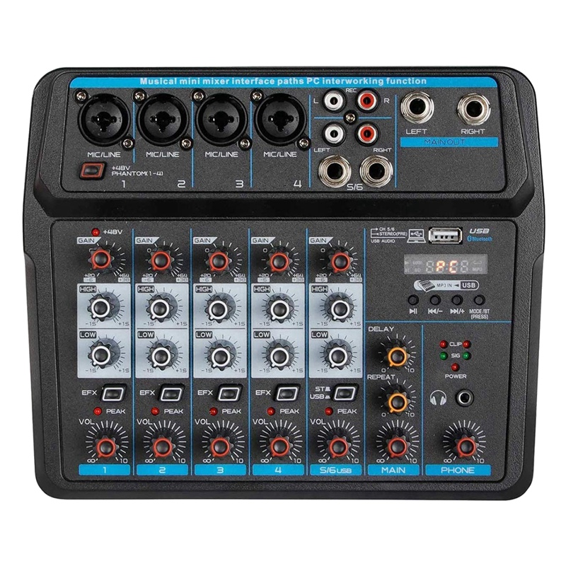 Audio Mixer 6-Channel DJ Sound Controller Interface With USB,Soundcard For PC Recording,USB Audio Interface Audio Mixer: Default Title
