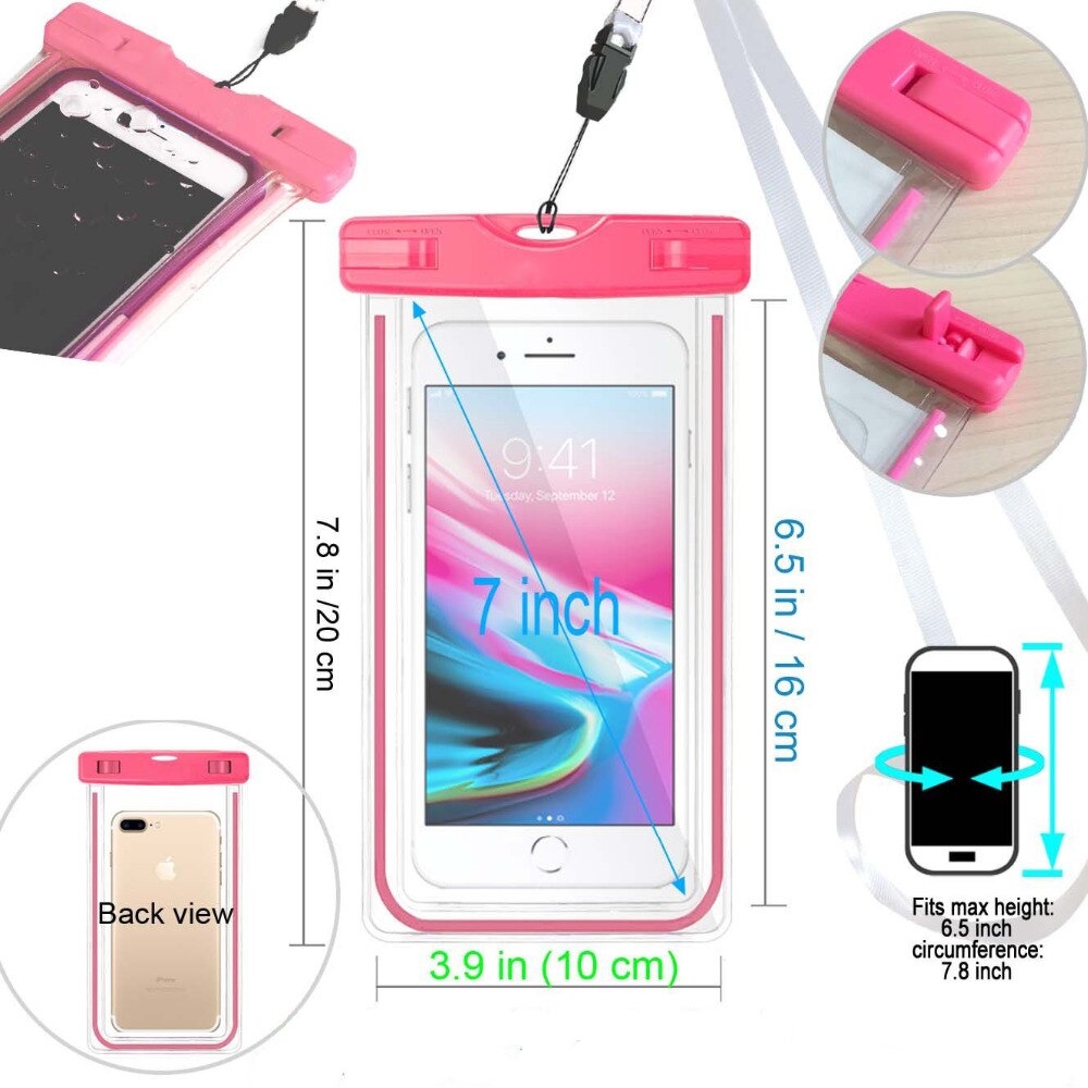 Waterproof Mobile Phone Case For Huawei Honor 7X / Mate SE Clear PVC Sealed Underwater Luminous Dry Pouch Cover with Neck Strap
