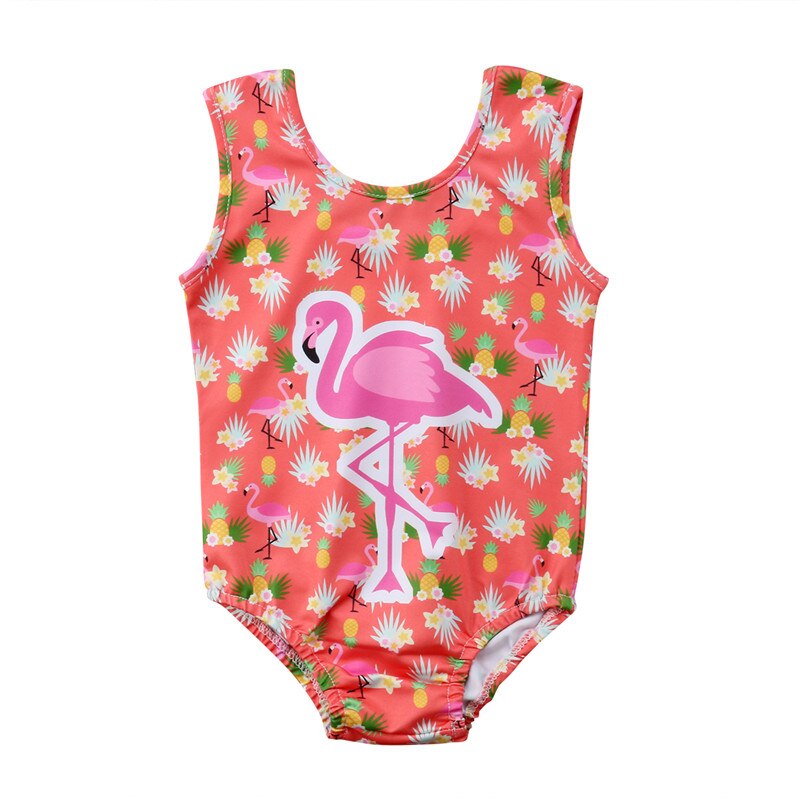 Sommer børn piger orange bikini baby pige flamingo mønster badetøj ærmeløs badedragt rygløs badedragt