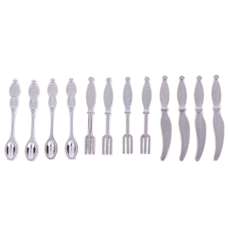 12Stck Simulation Küche Lebensmittel Möbel Spielzeug Puppe haus Miniatur Zubehör 1:12 Gabel Messer Suppe Löffel Geschirr