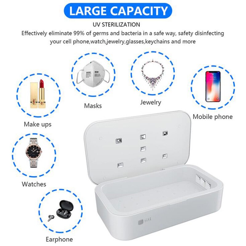 15W UV Sanitizer Box UV Light Face Mask Sterilizer Box Anti Bacteria Ultraviolet Ray Disinfection for Jewelry Watch Phone