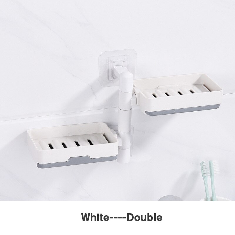 Zeepbakje Voor Badkamer Douche Zeephouder Wall Mounted Keuken Plank Organizer Producten Moderne Inrichting Zonder Boren: Double Layer White