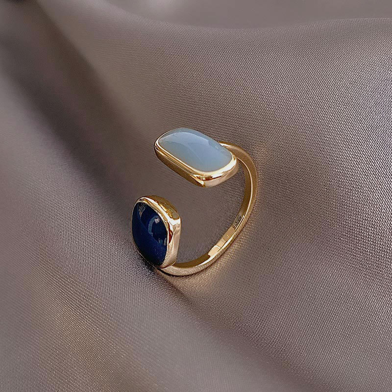 Franse Retro Vierkante Blauwe Olie Druipen Ring Mode Temperament Eenvoudige Opening Ring Vrouwen Sieraden