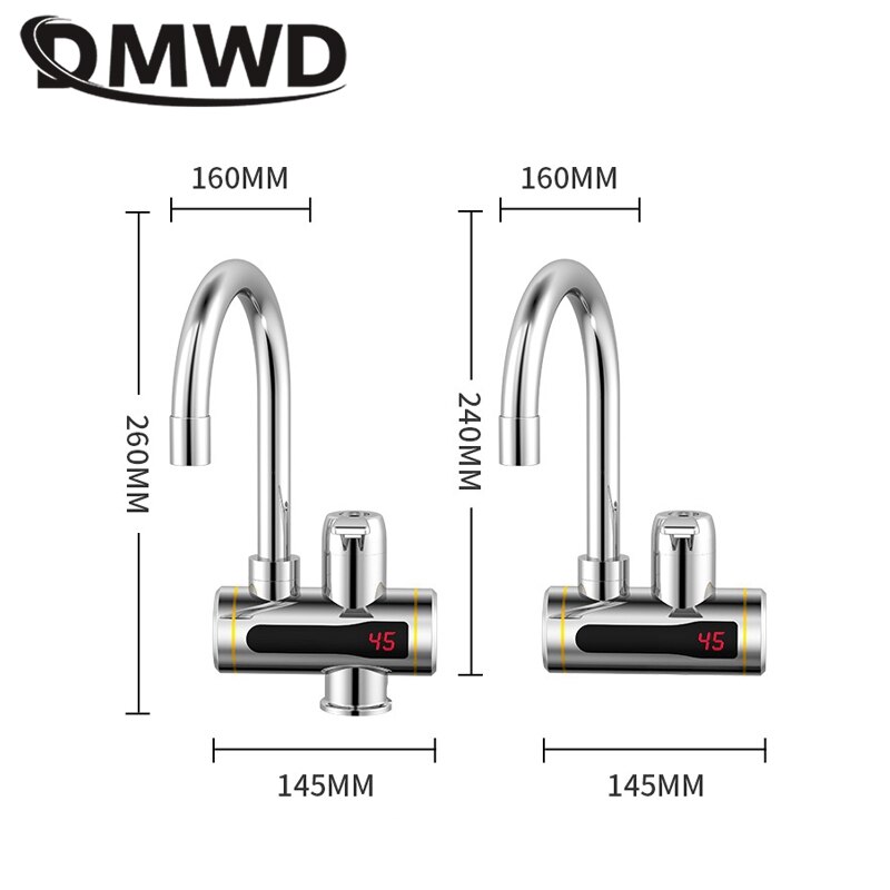DMWD Electric Instant Water Faucet Stainless Steel Water heater Tankless Tap LED Temperature Display For Kitchen shower
