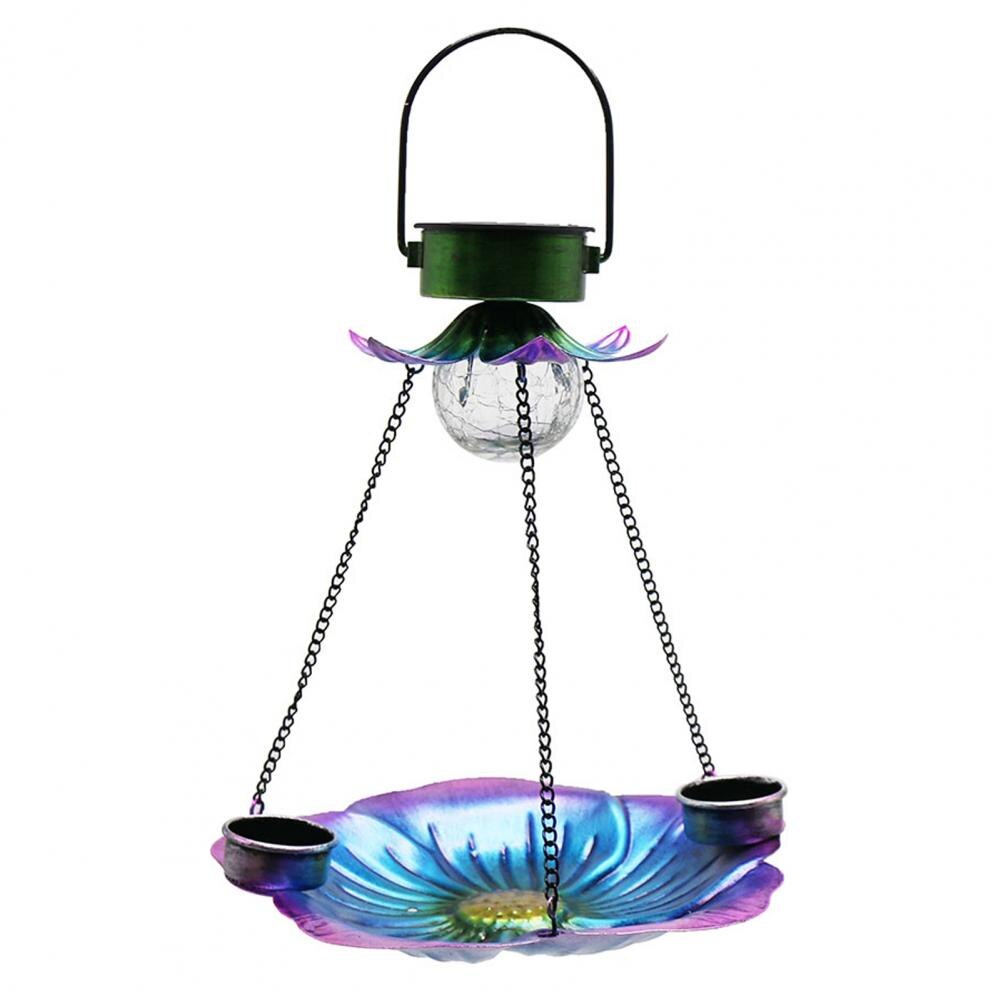 LED Solar Power Bird Feeder Hummingbird Feeder Waterproof LED Lamp Wild Bird Food Holder Hanging Bird Food Container