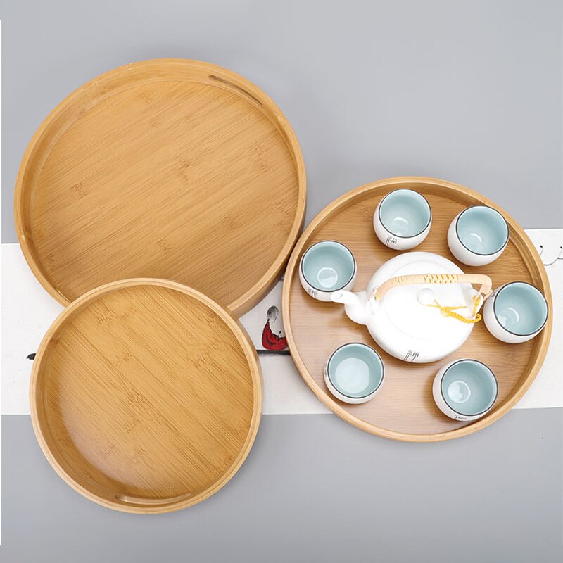 Japanese Style Round Tea Tray Food Serving Plate Bamboo Snack Deseert Plate Teaboard Tea Food Server Dishes Drink Platter