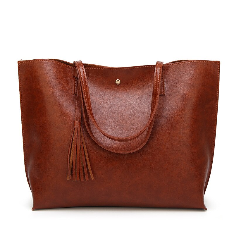 Bolso de mano de piel sintética con grande para mujer, bandolera de piel sintética con cera de aceite, borla, 01-SB-ylssst: Gris
