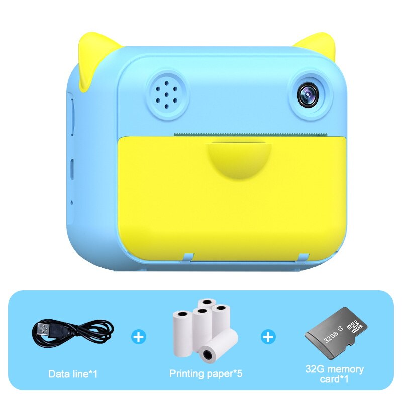 Children Instant Print Camera 2.4inch 1080P HD Digital Camera with 5 Rolls Thermal Photo Paper 32GB TF Card Kids Birthday: Blue