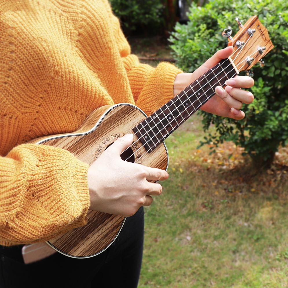 21 Inch Soprano Ukulele Zebra Wood 15 Fret Four Strings Guitar Ukelele Musical Stringed Instrument