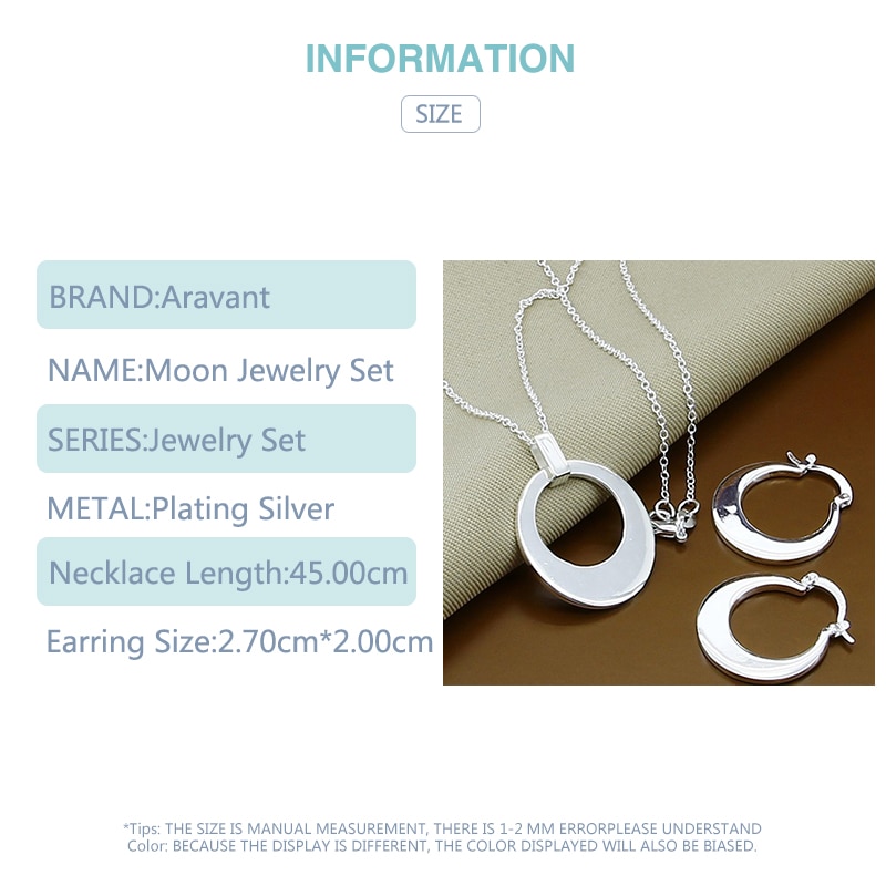 Wedding Jewelry Set 925 Silver Moon Hoop Earring Pendant Necklace Chains Set For Women Jewelry Accessories