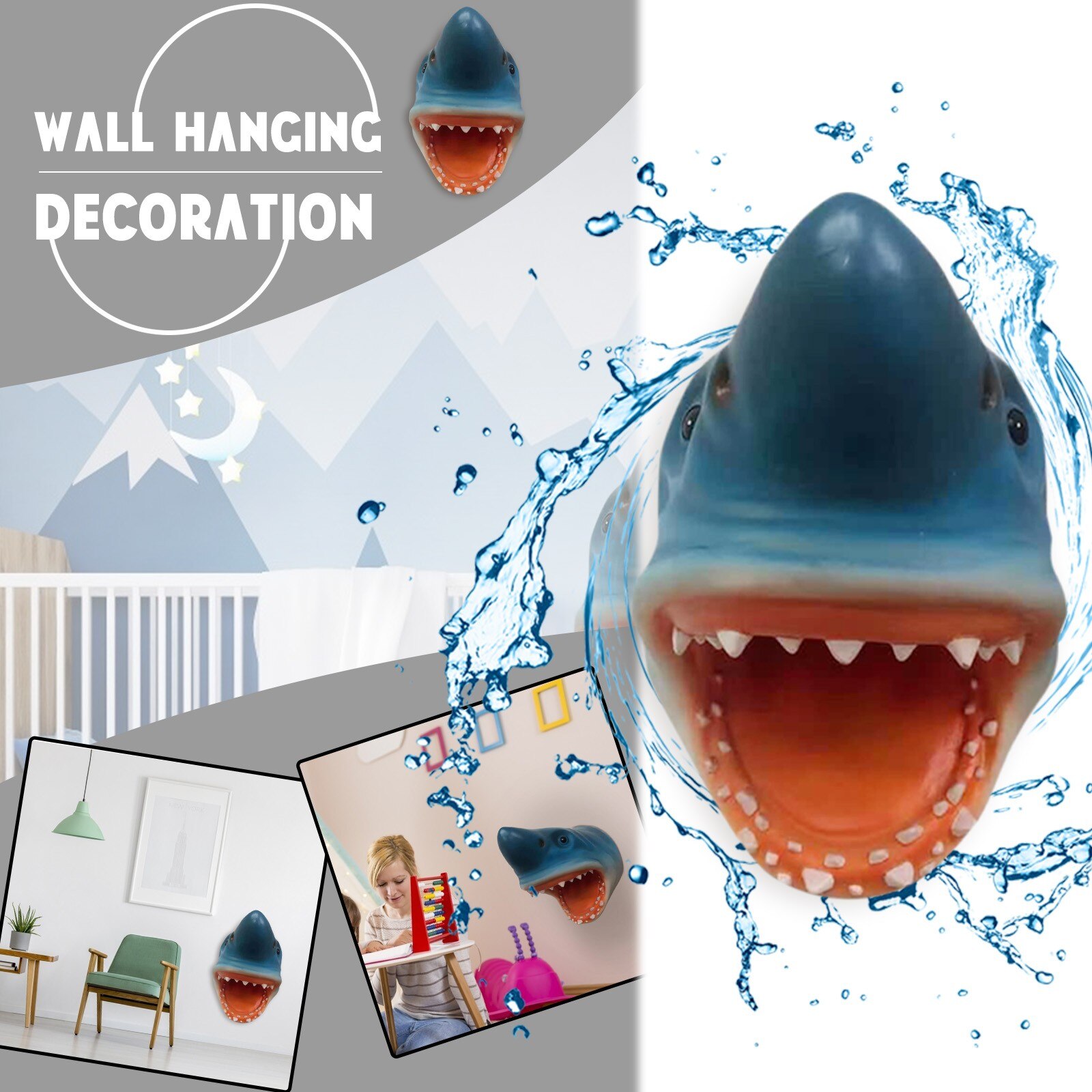 Unique Great White Shark Head Sculpture Wall Hanging Resin 3D Jaws Statue Ocean Art and Craft Ornament For Home And Bar Decor
