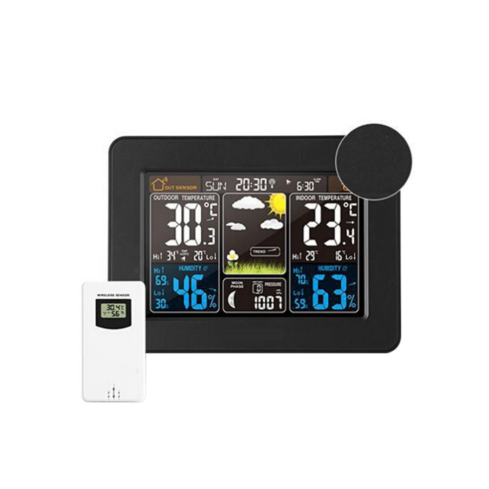 Draadloze Weerstation Wekker Thermometer Kalender Met Outdoor Sensor Home Smart Klok Met Weersverwachting Huishouden: Black