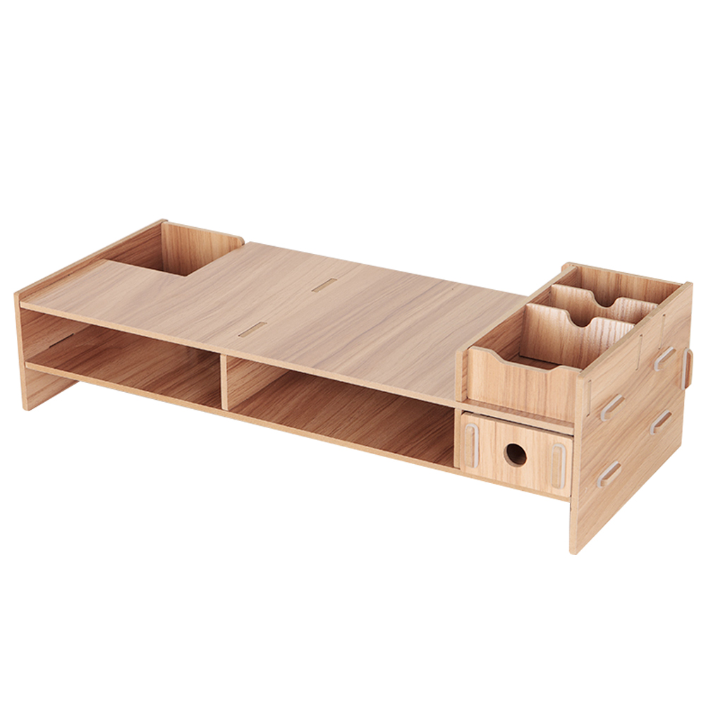 Houten lcd-desktopmonitorstandaard met verhoger voor bureau-organizer voor imac laptop pc