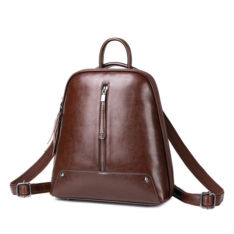 Realer Dames Rugzak - Vintage Leren Schooltas voor Tieners - Grote Capaciteit - Ritssluiting: Chocolade