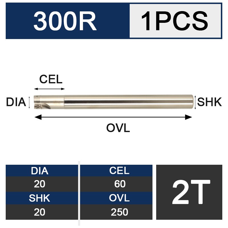 UCHEER 1pcs milling cutter arbor 300R end mill R0.8 alloy blade CNC machine tools open thick right Angle: C20-20-250-2T
