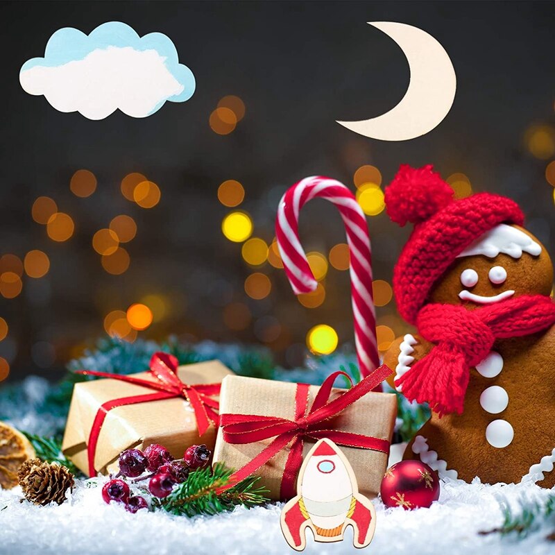 45 PCS Wooden Paint Crafts Outer Space Unfinished Blank Wood Cutouts DIY Art Project For Kids Painting Home Decoration