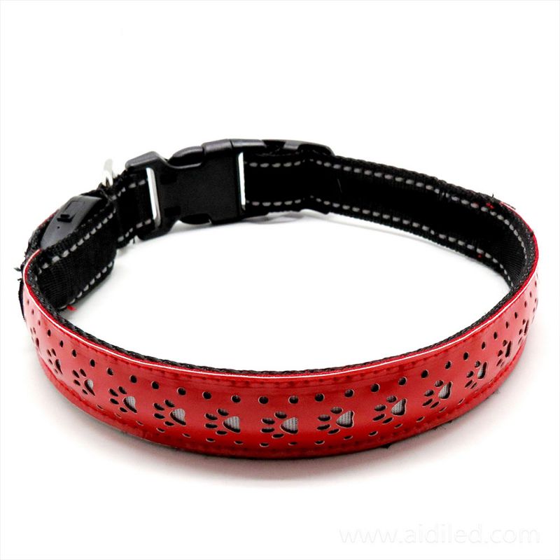 Collier de chien de LED en cuir d'unité centrale Rechargeable d'usb de collier pour animaux de compagnie de lumière de nuit collier de lueur avancé, collier réglable d'animal de compagnie de sécurité: Rouge / M