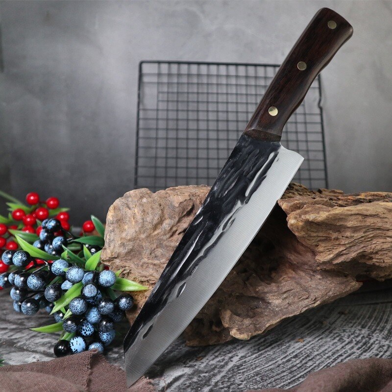 8Inch Forged Chef Knife Japanese Knife Santoku Chopping Slicing Chef Knives High Carbon Stainless Steel Meat Cleaver for Kitchen