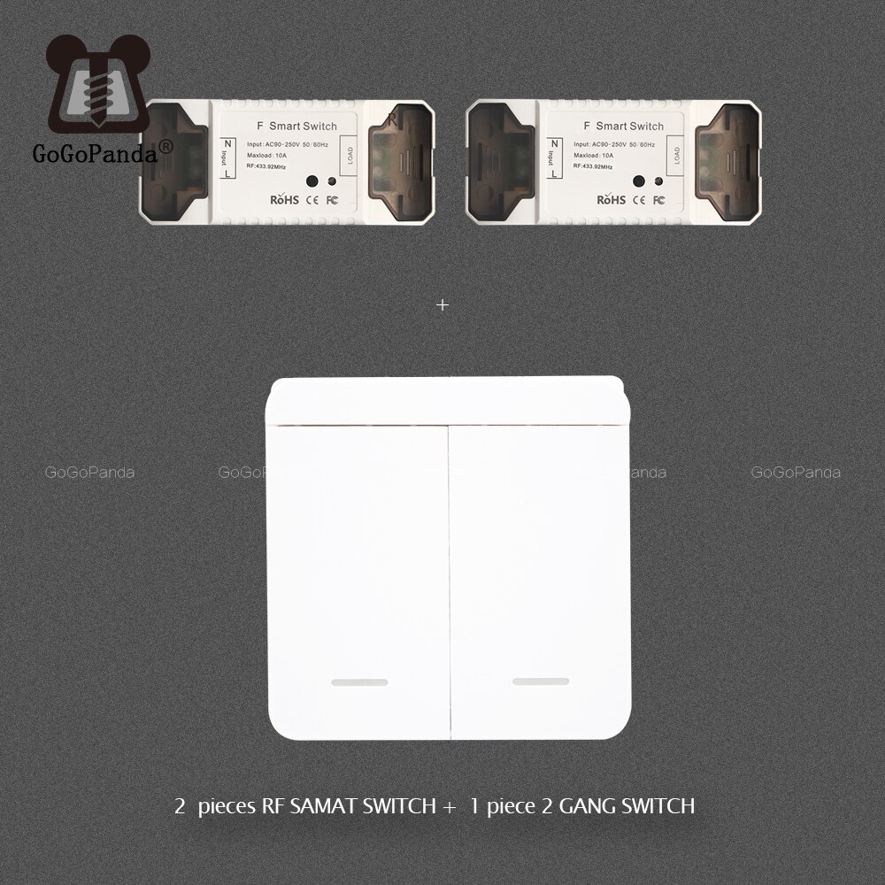 Smat 1/2/3 Gang Push Light Switch Wireless Control 110v 220v Receiver Panel Button Wall Lamp RF On/off Interrupter Device: 2 RF with 1 2G