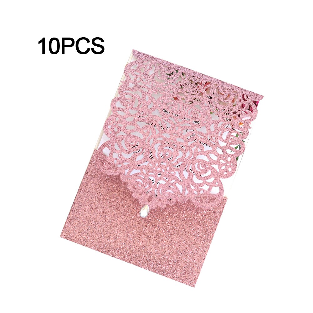 10pcs Pearl paper Business Invitation Glitter Openwork Pocket Rose Lace Invitation Card Wedding Invitation Universal