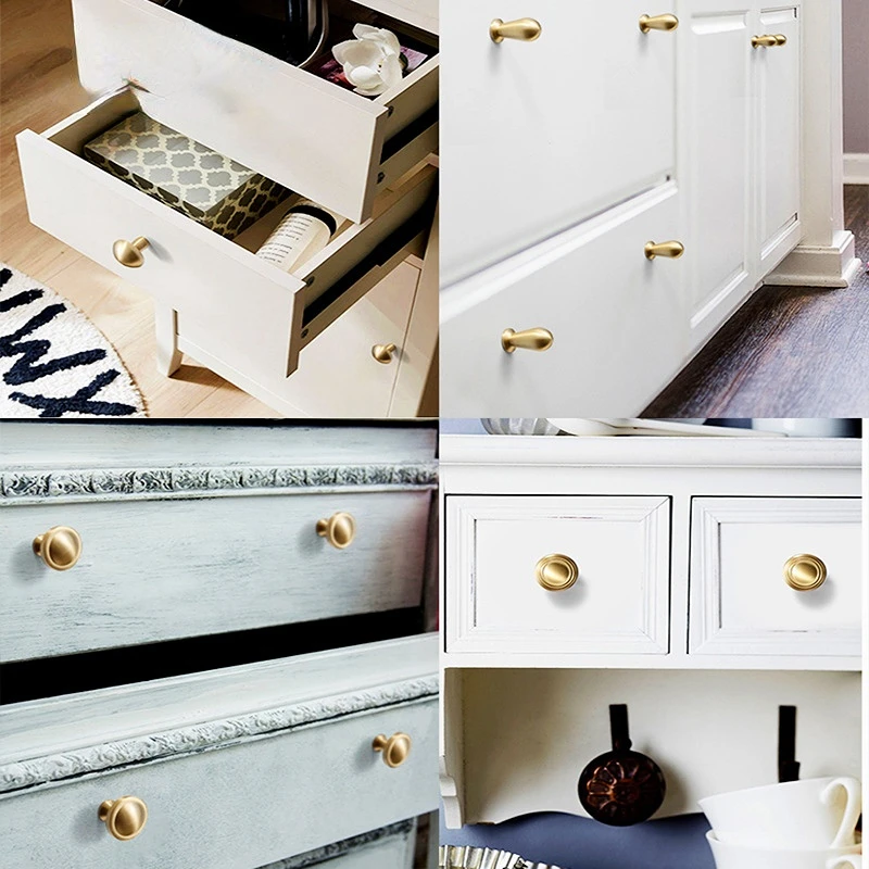 Brass Furniture Handles for Cabinets and Drawers Golden Bright Round Brushed Nordic Luxury Wardrobe Dresser Pull Door Knobs
