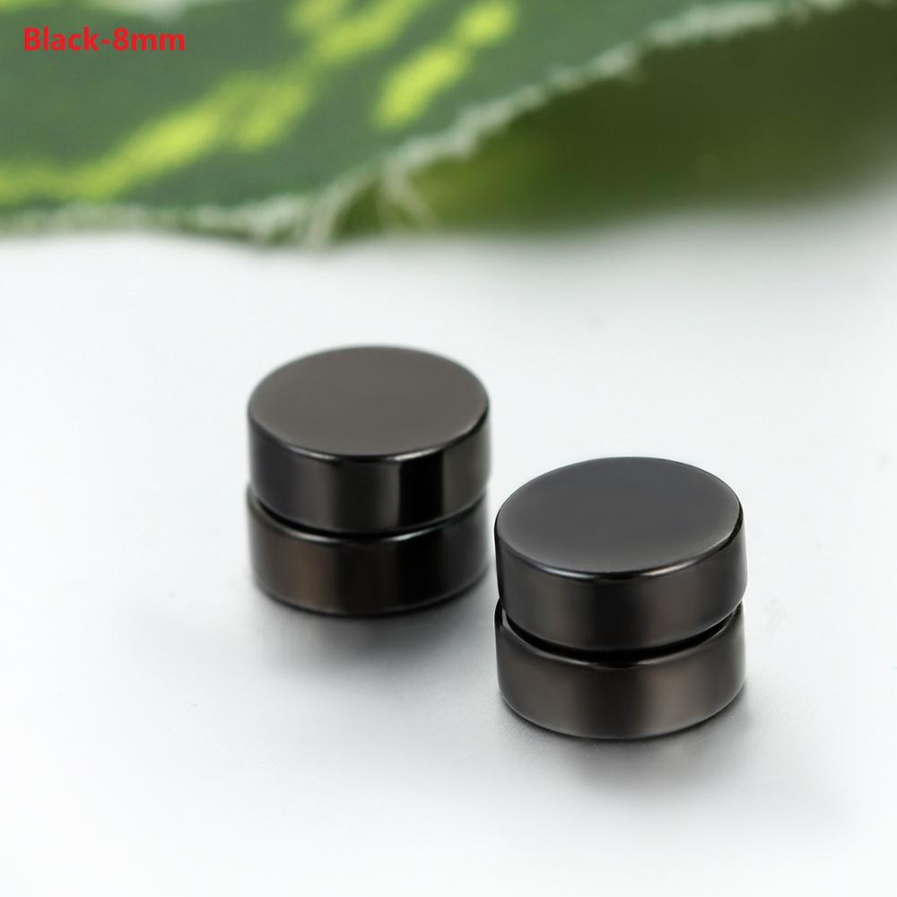 Boniskiss Roestvrij Staal Stud Oorbellen Voor Mannen Vrouwen Unisex Ronde Magneet Oorbellen Zonder Piercing Mode-sieraden: Black-8mm