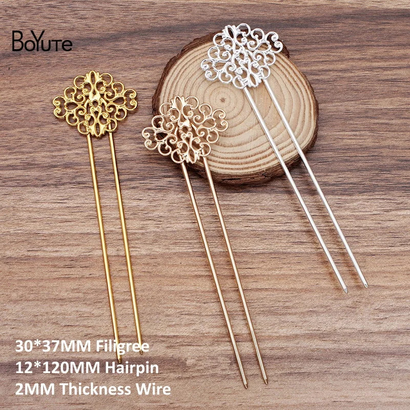 BoYuTe (10 stuks/partij) 12*115*2 MM Ijzer Haar Vork Haarspeld Lassen Messing Filigraan Diy Haaraccessoires