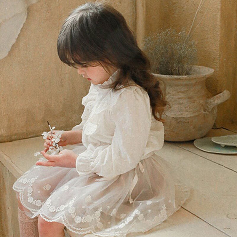 Camisas de encaje para niña adolescente, Tops de algodón para niño, camisa blanca y rosa a la , ropa de manga larga 6M-13Yrs CL855