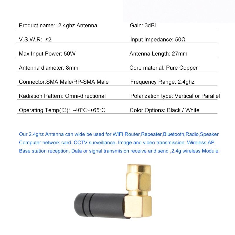 3 dbi 2.4g antenn sma hane & rp-sma hane-kontakt wifi-antenner för router