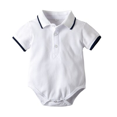 Body pour -né garçon, couleur unie, col rabattu, d'été, manches courtes, barboteuse tendance de 3 à 24 mois, A20: WHITE / 18M