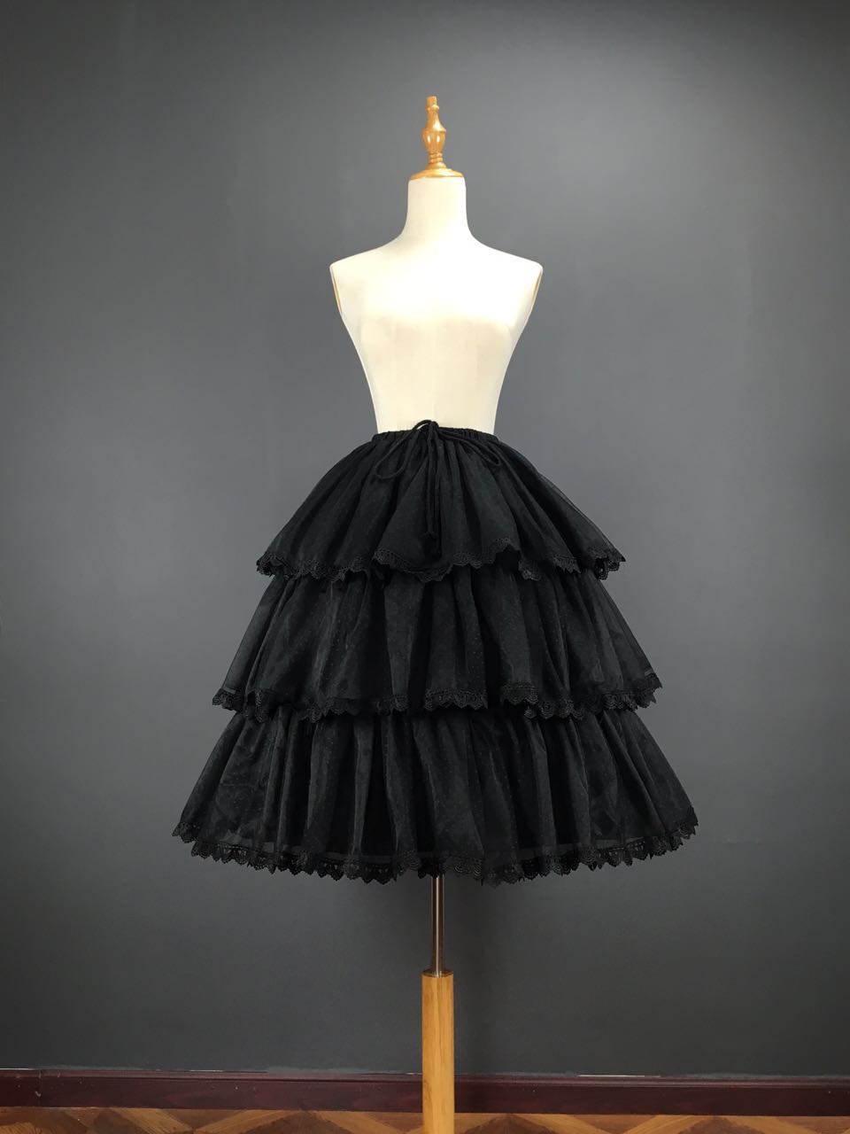 Sweet Short Convertible Rockability Petticoat Lace Trimmed A line/Ball Gown Lolita Pettiskirt: black