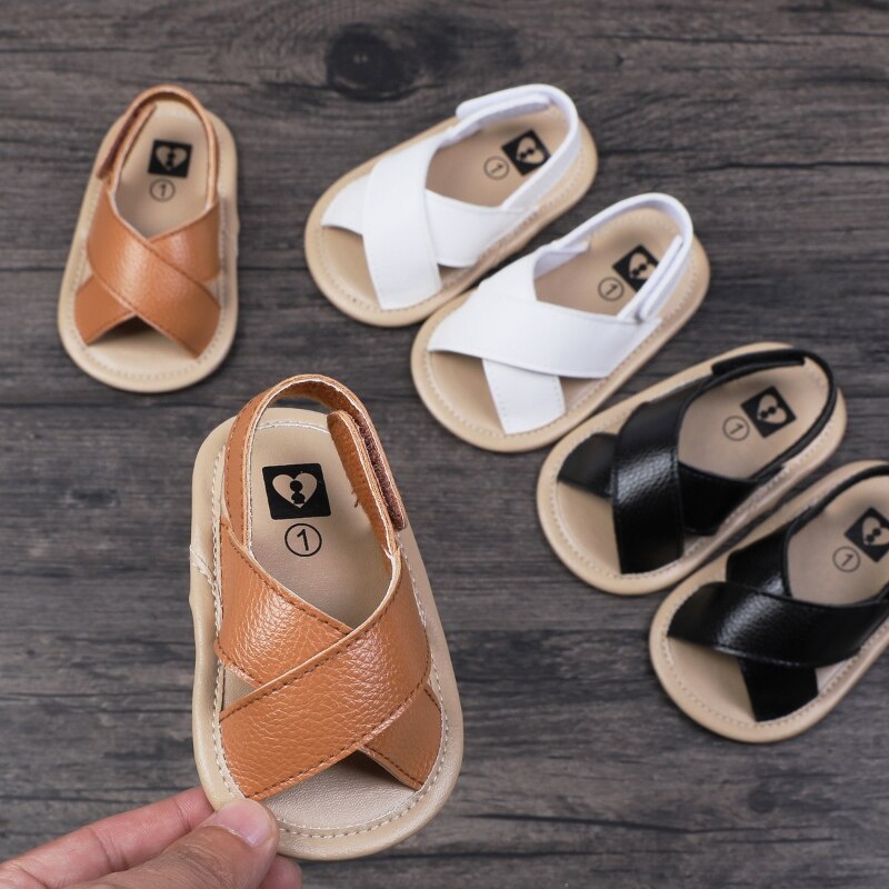 Baby Sandalen Unisex Leuke Zomer Zachte Zool Platte Cross Hollow Antislip Babyschoenen Strand Schoenen Leuke Pasgeboren Eerste wandelaars