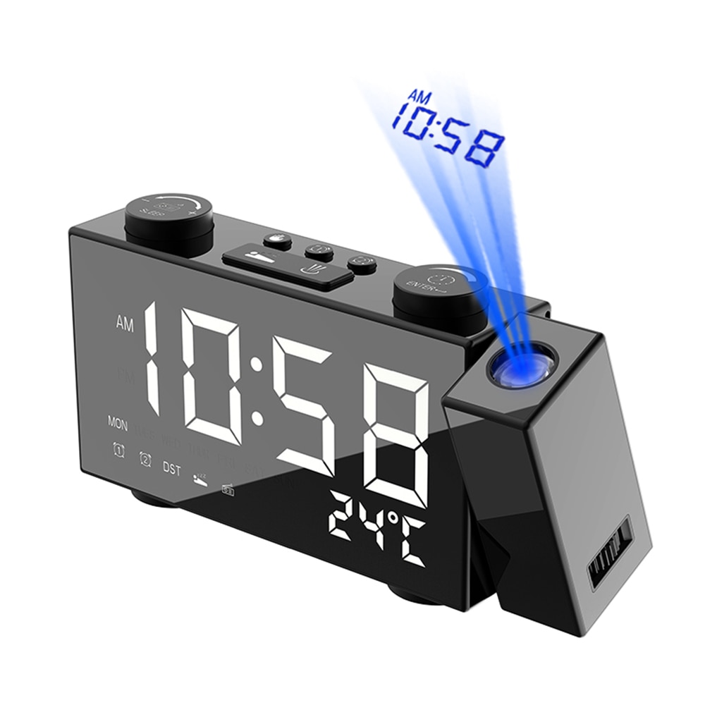 Vækkeur digitalt bordur med projektion fm radio led ur projektor elektronisk skrivebordsure snooze termometer display