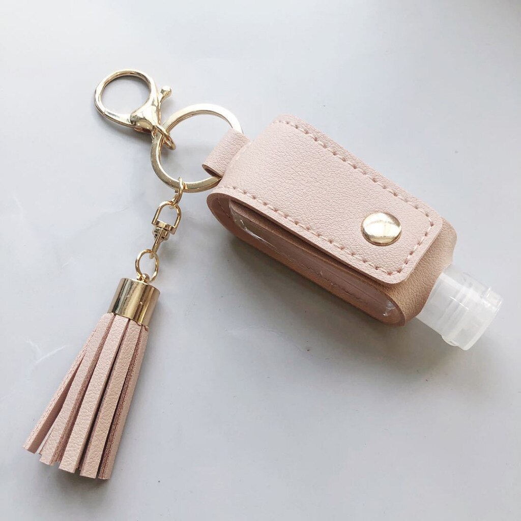 Hand Sanitizer Leder Keychain Halter Reise Flasche Nachfüllbar Container 30ml Flip Wiederverwendbare Flasche mit Quaste Keychain Träger: E