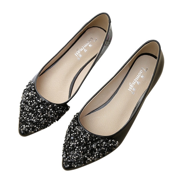 Kvinder ballet sko fritid spring spids ballerina bling rhinestone flats sko prinsesse skinnende krystal bryllup sko