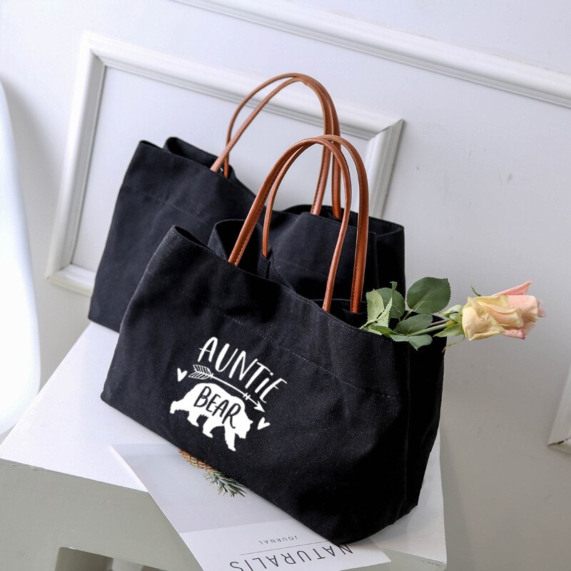 Auntite Beer Grappig Gedrukt Canvas Draagtas Voor Tante Moederdag Vrouwen Lady Casual Strand Shopper Werk Tas handtas: black