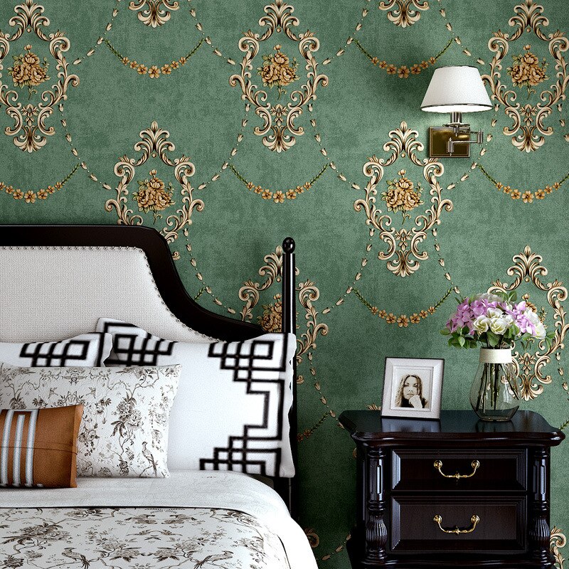 Dark Green Wallpaper American Retro 3D European Countryside Living Room Home Bedroom Background Non-Self-Adhesive Wallpaper